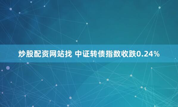 炒股配资网站找 中证转债指数收跌0.24%